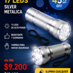 LINTERNA 17 LEDS SILVER METALICA