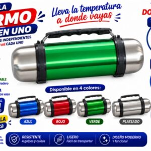 TERMO DOS EN UNO METALICO ACERO DOBLE PARED X 1200ML NEW PARA FRIO O CALIENTE