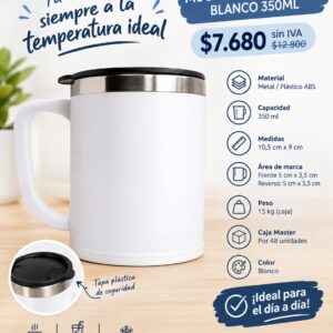 MUG METAL ACERO BASE BLANCO 350ML