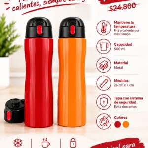 TERMO PRESS 500 ML PARA BEBIDAS FRÍAS Y CALIENTES LEGITIMO ACERO