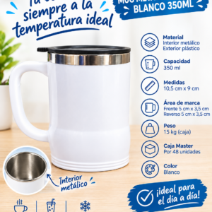 MUG METAL ACERO BASE BLANCO 350ML