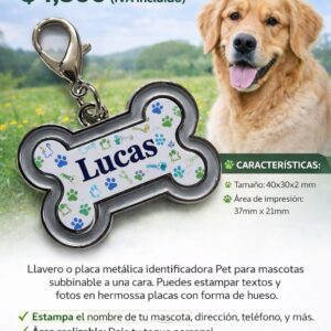 LLAVERO O PLACA IDENTIFICADOR METÁLICA PARA MASCOTAS SUBLIMABLE
