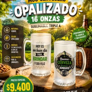 MUG CERVECERO OPALIZADO 16 OZ SUBLIMABLE