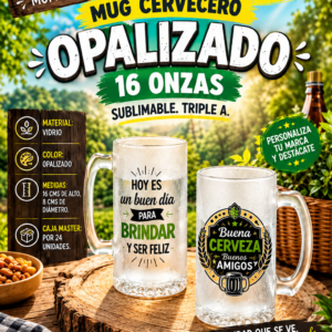 MUG CERVECERO OPALIZADO 16 OZ SUBLIMABLE