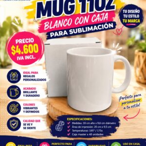 MUG BLANCO SUBLIMABLE 11 Oz CON CAJA INDIVIDUAL