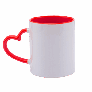 MUG CERAMICA 11OZ OREJA CORAZON ROJO SUBLIMACION CON CAJA INDIVIDUAL