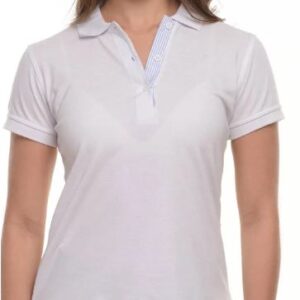 CAMISETA TIPO POLO MUJER CUELLO Y MANGA TEJIDA, RAYAS 2 BOTONES